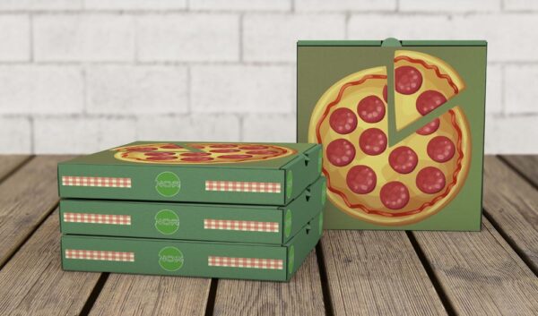 Personlig pizzaeske med trykk (hvit innside) 33x33x4 (10.000 Stk)